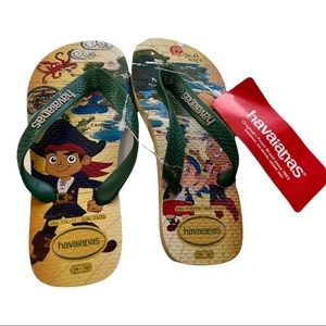 HAVAIANA'S DISNEY'S PIRATE TRE GREEN THONG YELLOW LOGO FLIP FLOPS SZ 13C/ 1Y